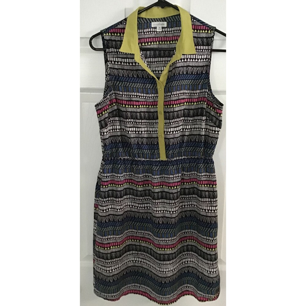 NWOT Charming Charlie Multi-Color Geometric Sleeveless Collared Dress Size M